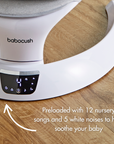 Preloaded with 12 nursery songs and 5 white noises to help soothe your baby
