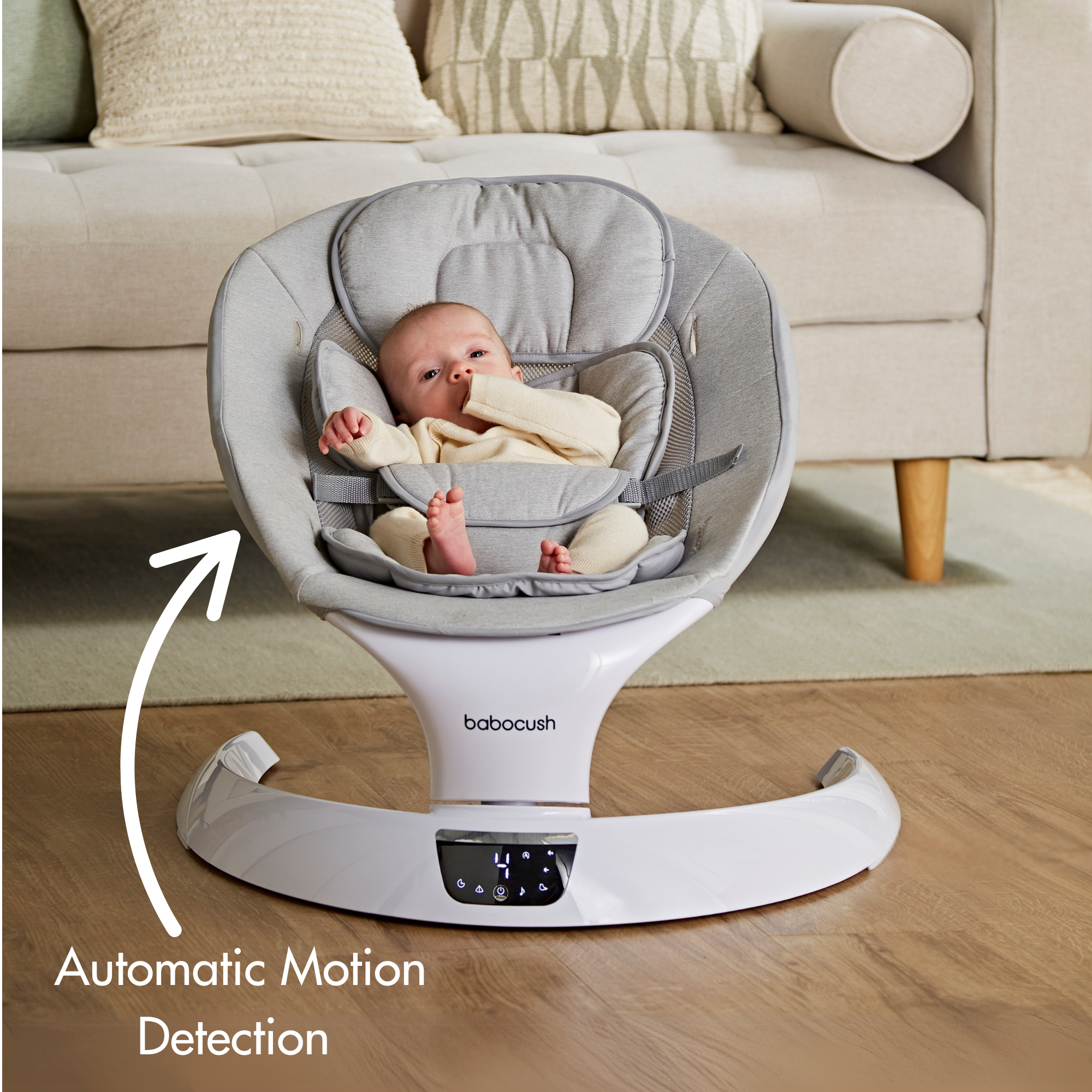 The Babocush Baby Swing &amp; Rocker has Automatic Motion Detection
