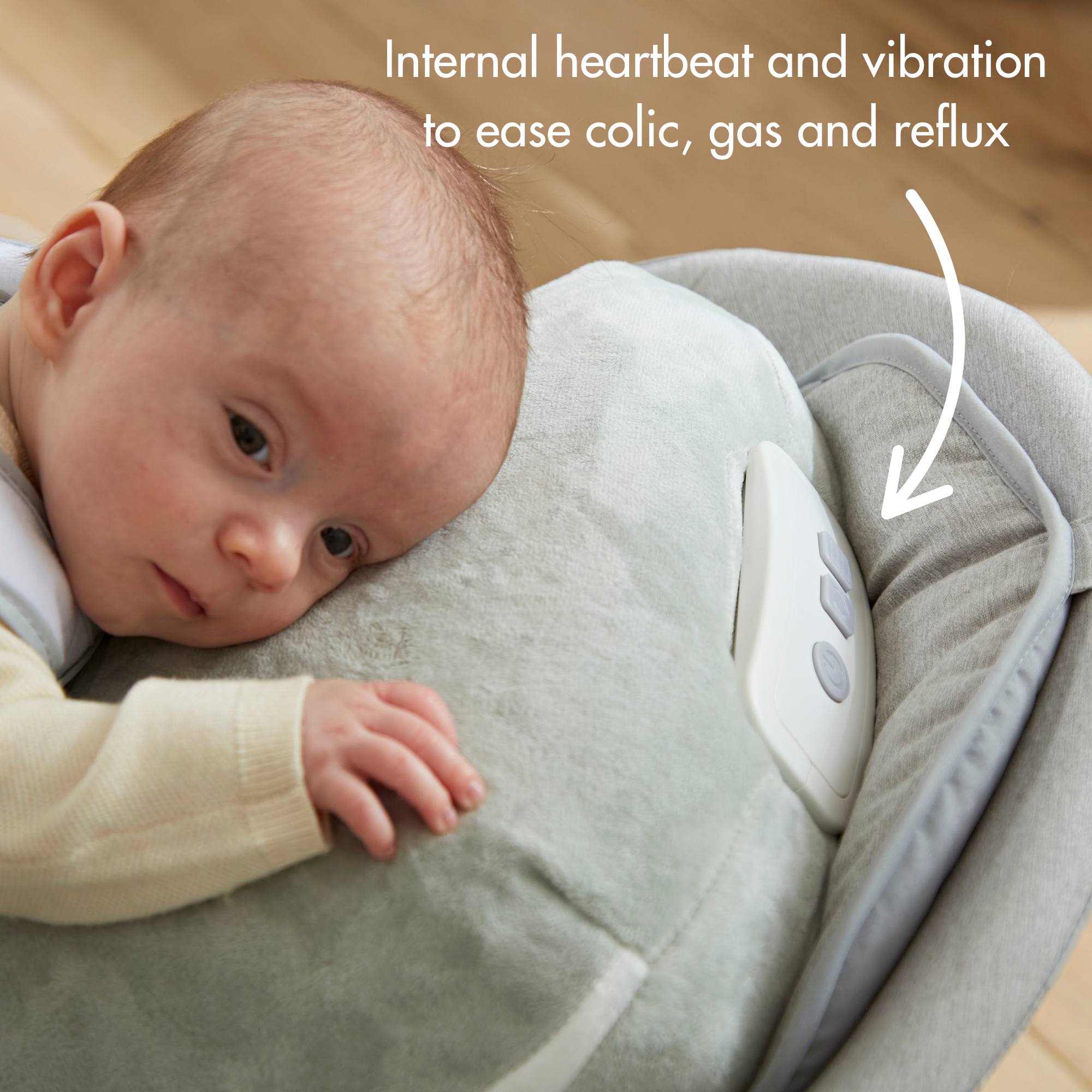 Internal heartbeat and vibration to ease colic, gas and reflux
