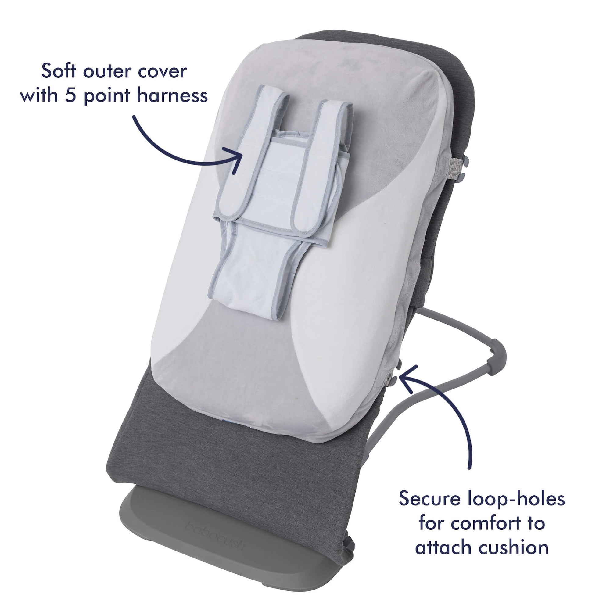 Features of the Babocush cushion and bouncer combo